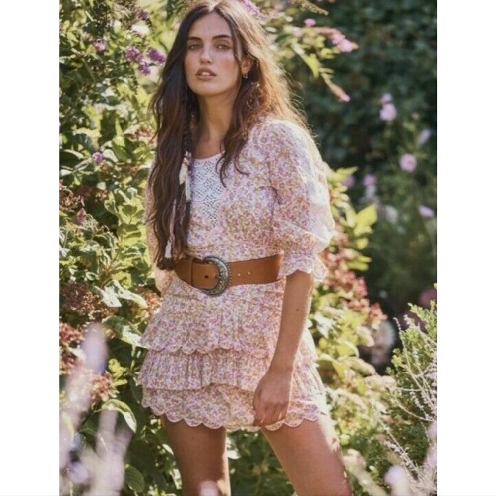 LoveShackFancy Marquise Floral Mini Dress 8 Fruity Punch Pink Cotton Coquette